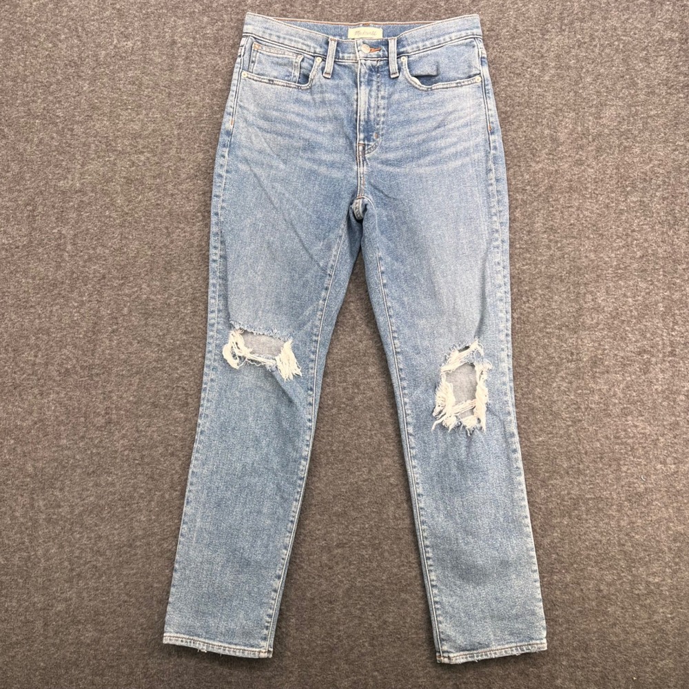 Madewell Roadtripper Slim Boyjeans Light Wash Distressed High Rise Size 26 Fall‎